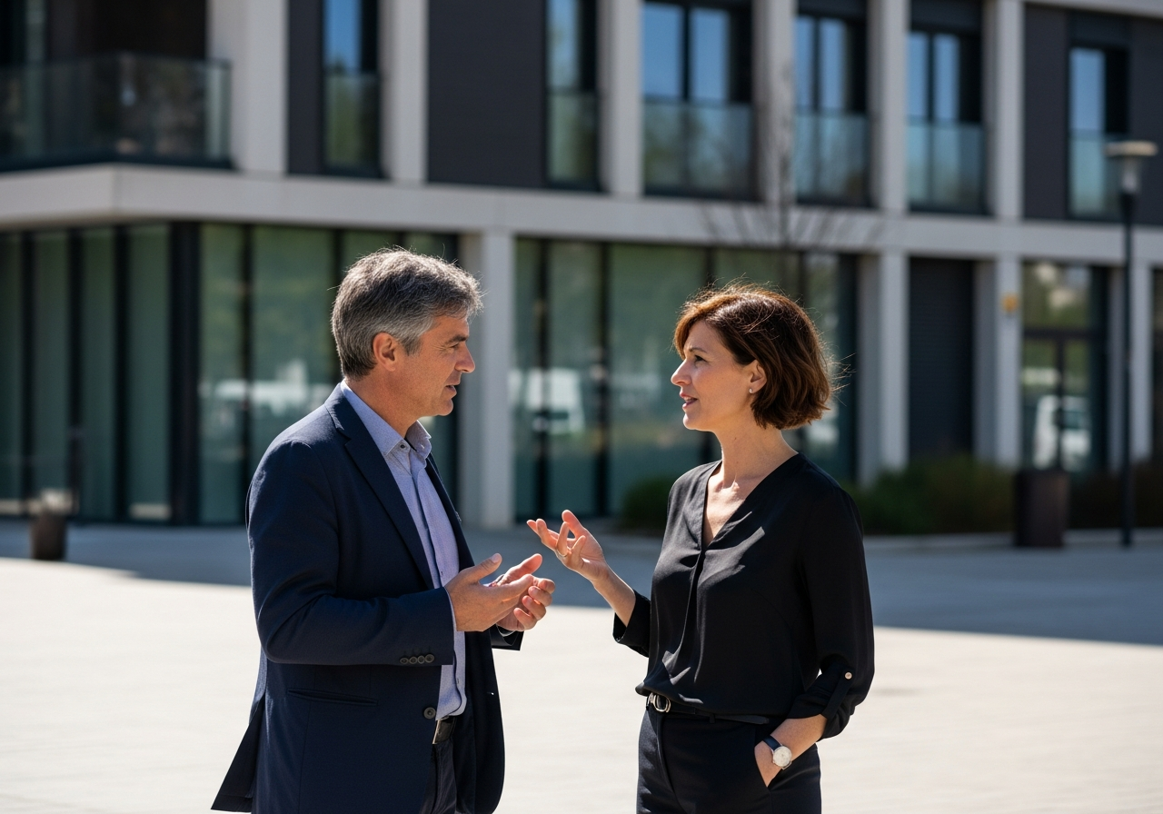 Couple reviewing residential real estate programmes